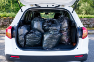 Black plastic bags in car